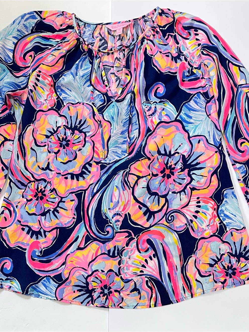 Lilly Pulitzer Willa Tunic Nauti Navy Boho Bateau Women's Size XSmall Top Rayon